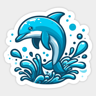 Jumping dolphin and water splashes Sticker